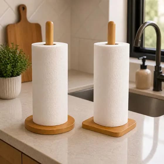 Suporte Porta Papel Toalha Bambu Mesa Cozinha