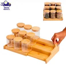 Suporte de Bambu Rack Organizador 3 Níveis Para Potes Mantimentos Temperos Multiuso