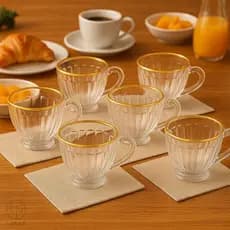 Jogo de Xícaras Canelada Borda Dourada Para Café Chá 200ml