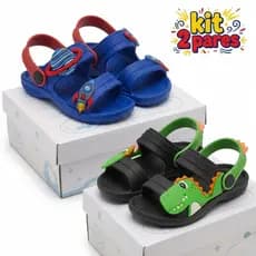 Kit 2 Papete Infantil Menino Sandália Escolar Masculina Dino Macia e Leve