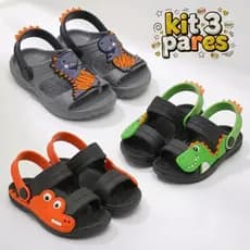 Kit 3 Papete Infantil Masculina Sandália Dino Confortável e Leve