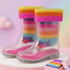 Bota Infantil Menina Transparente Galocha com Meia Colorida Cano Alto