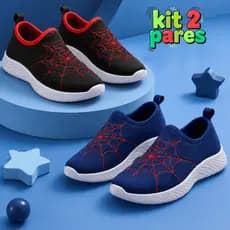 Kit 2 Tênis Infantil Masculino Calce Fácil Menino Preto e Azul Marinho
