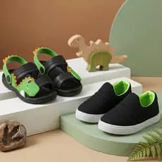 Kit Tênis Infantil Menino Calce Fácil Preto+ Papete Infantil Dinossauro Confortável