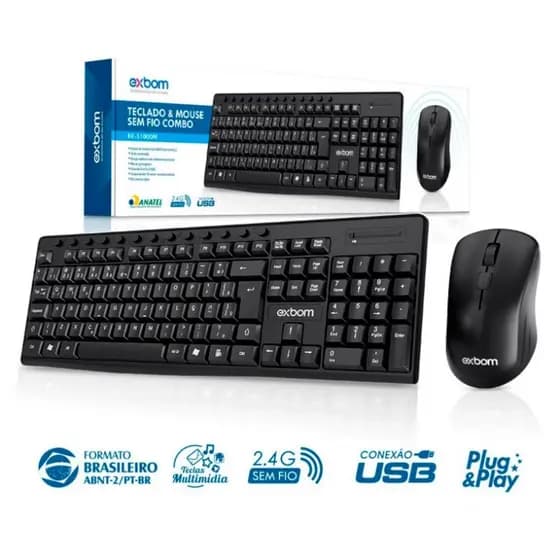 Kit teclado e mouse sem fio ABNT II 2.4Ghz multimídia BK-S1000M F/K EXBOM