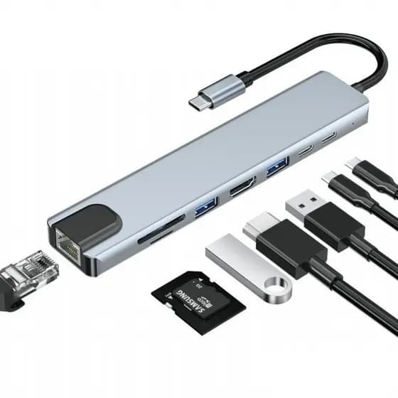 HUB TIPO C 8 EM 1 espelhamento USB/SD/MICRO SD/HDMI/RJ45  para macbook ultrabook smartphones - EXBOM