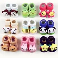 Kit com 10 Pares de Meia Bebê Infantil Menino e Menina com Bichinhos e Chocalho Sapatinhos