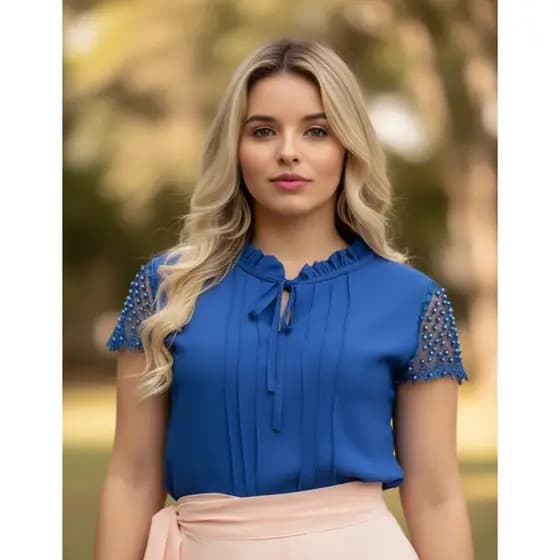Blusa Feminina Moda Evangélica em Crepe com Renda Elegante Estilosa Modinha Blusinha