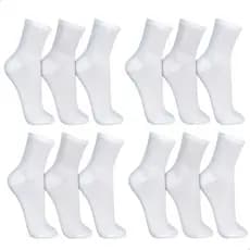 Kit 12 Pares Meia Cano Alto Branca Lisa Algodao Esportiva Academia