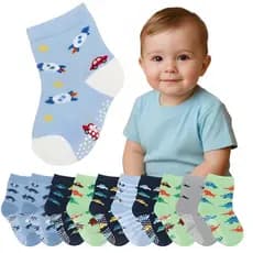 Meia Bebê Menino Antiderrapante Kit 12 Pares 0 A 2 Anos Bichinhos Meia Infantil Recém Nascido