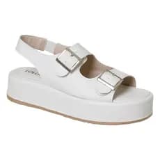 CHINELO FEMININO SANDÁLIA PLATAFORMA FLATFORM COM FIVELA LOLLA MARIA OFF-WHITE DOURADO PRETO