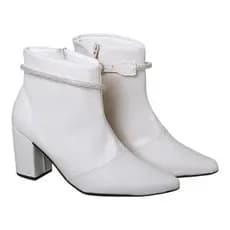 BOTA FEMININA DE SALTO BICO FINO OFF-WHITE COM STRASS LOLLA MARIA