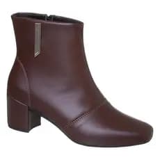 Bota Feminina Cano Curto Bico Quadrado Salto Bloco Confortável Inverno Elegante Marrom Lolla Maria