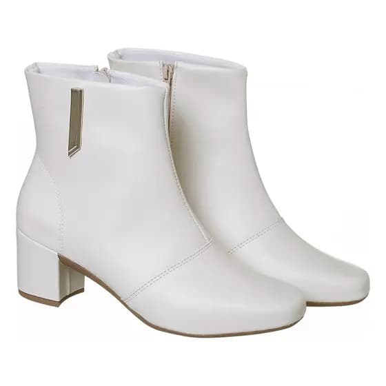 Bota Feminina Cano Curto Bico Quadrado Salto Bloco Confortável Inverno Elegante Lolla Maria