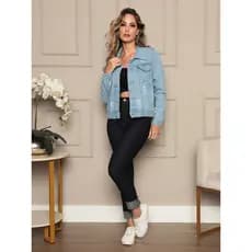 Jaqueta Jeans Feminina Modelo Casual Lavagem Clara botao forro
