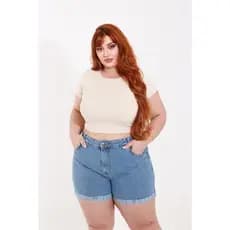 JK short jeans feminino plus size  Barra Dobrada  Cintura Alta sem elastano
