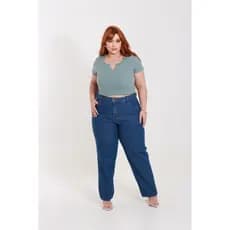 JK Calça Jeans Mom Básica Plus Size Cintura Alta Casual