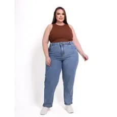 JK Calça Jeans Mom Básica Plus Size Cintura Alta Casual