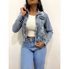 Jaquetinha Jeans Feminina Casaco Manga Escura  SEM Elastano