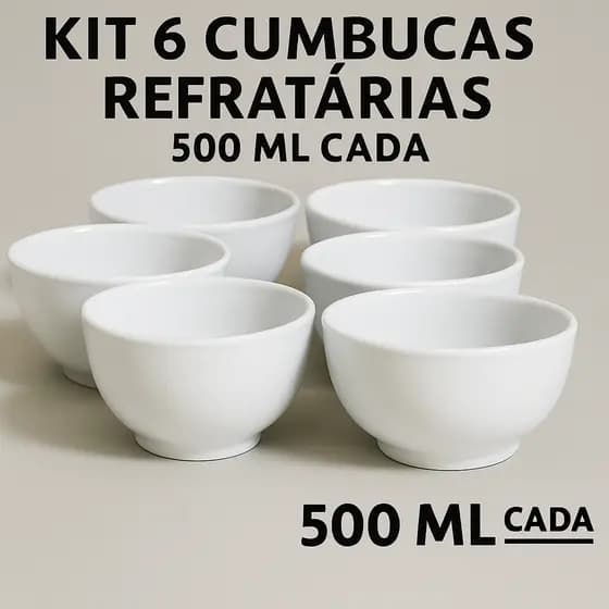 Kit 6 Tigelas Bowl de Porcelana Branca 500ml – Sopa, Açaí, Feijoada e Batata Recheada