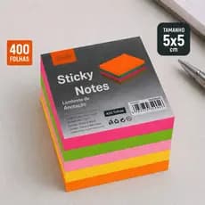 Bloco de Notas Adesivo Colorido 400 Folhas 5x5 cm Neon Post-it Estudo Escritório