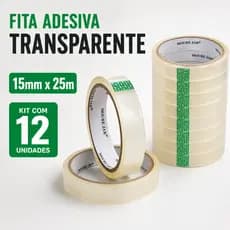 Kit 12 Fitas Adevisas Transparentes Durex Fino 15mmx25m Fita Fina Escritório Embalagem Papelaria