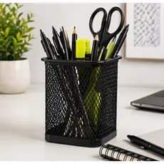 Porta Canetas de Metal Preto Organizador de Mesa Multiuso