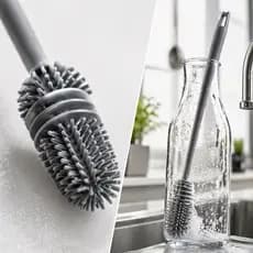 Escova Limpeza Garrafa Lava Mamadeira Copo Taça Louça Silicone Flexível 31cm