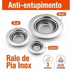 Ralo de Pia De Cozinha Inox Banheiro/Tanque Anti-Entupimento Universal 5,5cm 7cm 9cm Com Borda
