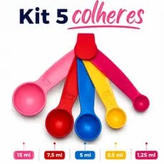 Kit 5 Colheres Medidoras Dosadoras Coloridas Plástico Resistente Para Cozinha/Receitas