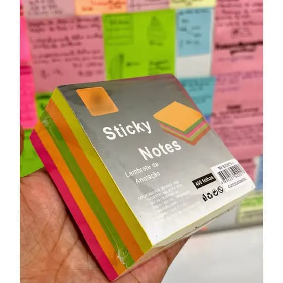 Bloco de Notas Adesivo 7,6x7,6cm - 400 Folhas Colorido Neon Post-it Estudo Escritório