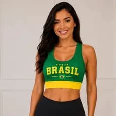 Top Feminino Brasil Seleção Cropped Esportivo Verde Amarelo Sem Bojo/P,M,G,Gg