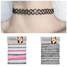 Gargantilha Colar Chocker tipo de nylon preta colorido