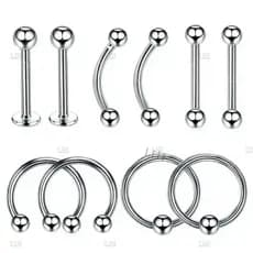 10Pçs Piercing de Orelha de Aço Cirúrgico , Bastão Nariz, Sobrancelha, Lábio etc.