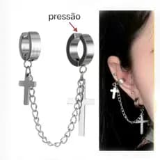 1Pç Brinco De Pressão de Argola Com Pingente de Cruz e Correte Aço inox unissex