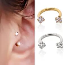 kit 2 Piercing Para tragus/lábio/ Cartilagem helix Brinco com 2 Zircônia