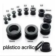 2 Alargador Preto Plástico Acrílico 1 ao 24mm Piercing Brinco Expansor