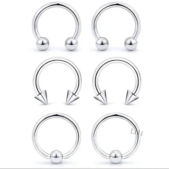 6Pcs  Piercing ferradura bolinha spike Captive bolinha Aço cirúgico