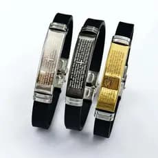 Pulseira Masculina Ajustavel Pai Nosso Borracha Resistente Prata/ Dourado