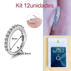 Kit 12uidades Piercing De Orelha De Tragus Com Argola De Cartilagem 8mm Snug Rook