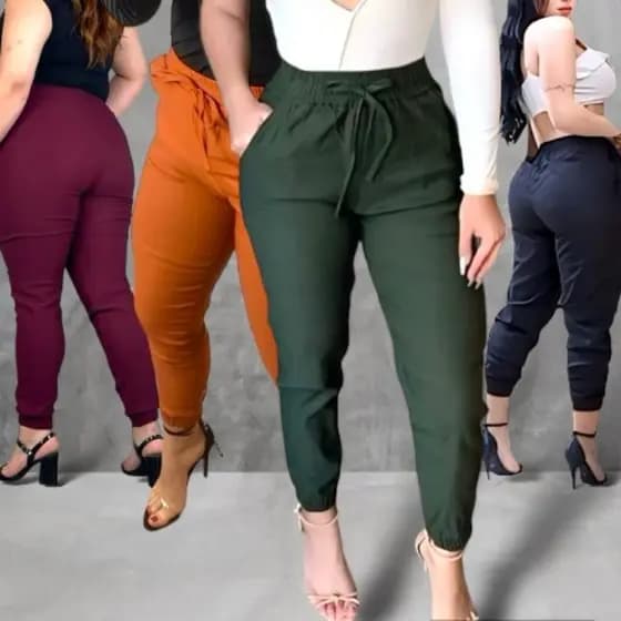 Calça Jogger Feminina P ao G3 Veste N52 Plus Size Bengaline Cintura Alta Básica Com Bolso Amarração