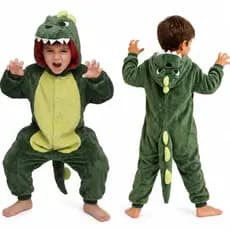 Macacão Infantil Dinossauro Pelúcia Fantasia Confortável Quentinha Unissex Inverno com Capuz e Cauda
