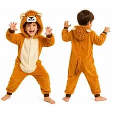 Macacão Infantil Leão Pelúcia Fantasia Confortável Quentinha Unissex Inverno com Capuz e Cauda
