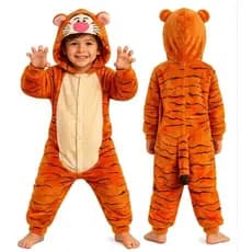 Macacão Infantil Tigre Pelúcia Fantasia Confortável Quentinha Unissex Inverno com Capuz e Cauda