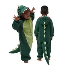 Pijama Macacão Infantil Dinossauro Pelúcia Fantasia Confortável Quentinha Inverno com Capuz e Cauda