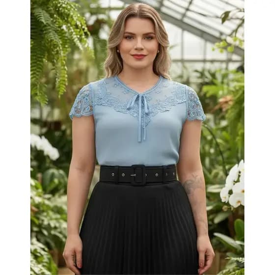 Blusa Feminina Estilosa Manga Curta Elegante Social