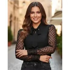 Blusa Feminina Estilosa Manga Longa Social Com Laço Elegante Blusinhas Femininas