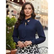 Blusa Feminina Estilosa Moda Evangélica Social Manga Longa com Laço