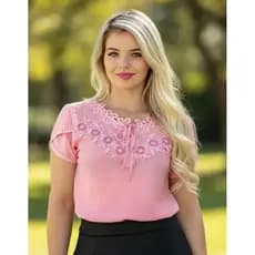 Blusa Manga Curta Social Feminina Crepe Barata Promocao Atacado Blusas Femininas