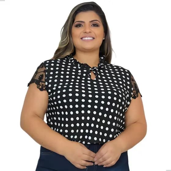 Blusa Poa feminina Blusa de Bolinhas Feminina Manga Curta Social em Crepe Blusas Femininas